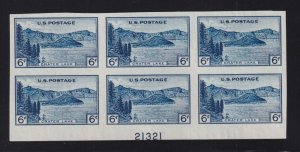 1935 Crater Lake 6c blue Sc 761 FARLEY imperforate plate block NGAI (P4