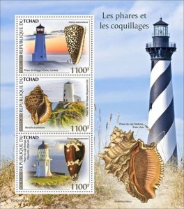 Chad - 2021 Lighthouses and Seashells - 3 Stamp Sheet - TCH210120a