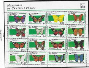 Nicaragua #1984 $1.50  Buterflies pane of 16  (MNH)  S/S CV $16.00