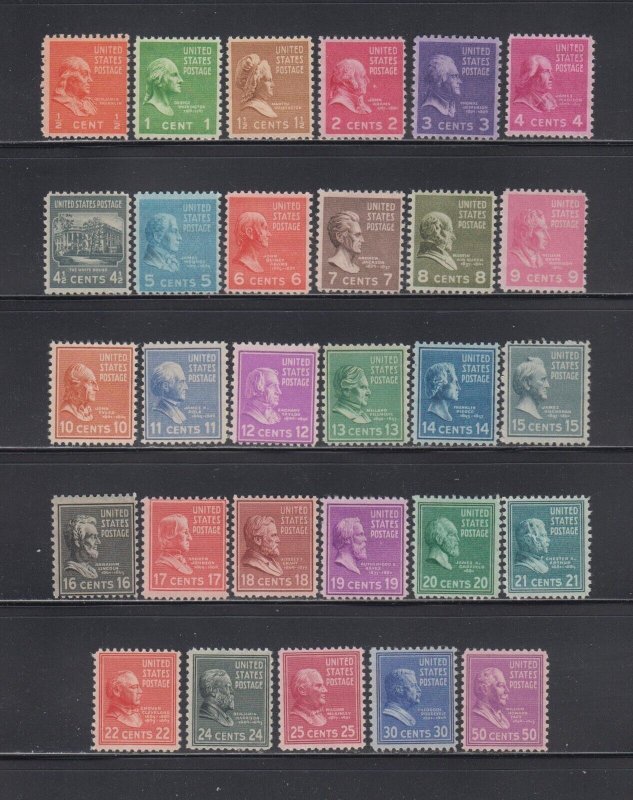 US, 803-831, MNH, F-VF, PREXIE, 1938 PRESIDENTIAL SERIES MINT NH, OG
