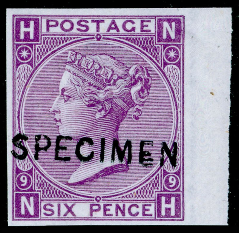 SG109 SPEC J77s, 6d mauve plate 9, NH MINT. Cat £550+. IMPERF SPECIMEN. NH 