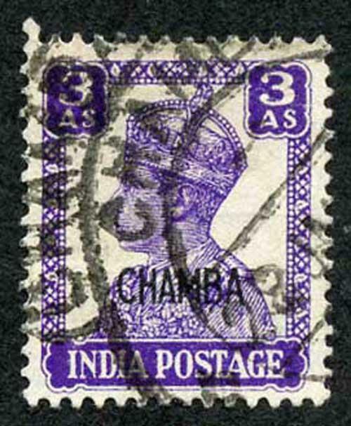 CHAMBA STATE SG114 KGVI 3a Bright Violet (litho) Fine Used (genuine postmark)