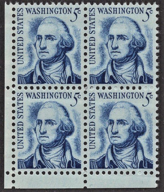 US 1283B MNH VF 5 Cent Washington Redrawn Clean Shaven Block of