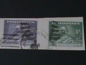 ​PHILIPPINES-1949-SC#534 a-b 75TH ANNIV: UPU IMPERF PAIR FANCY CANCEL-VF