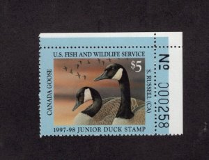 JDS5 Junior Duck Stamp. Plate Numbered Single.  MNH. OG. #02 JDS5PNSTR