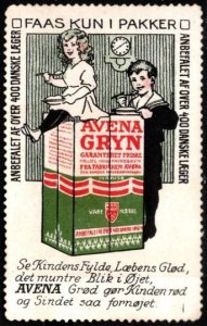 Vintage Denmark Poster Stamp Avena Porridge (Oatmeal) Makes The Cheek Red