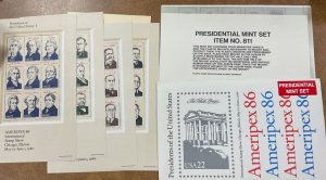 2216-2219 AMERIPEX Set of 4 Presidents sheets 1986  w/ envelope FV $7.92