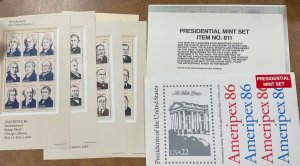 2216-2219 AMERIPEX Set of 4 Presidents sheets   1986  w/ envelope FV $7.92