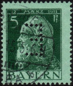 1912 Germany Bavaria 5pfg, Used Official stamp (Inverted E perfin error), Mi D7