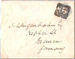 Great Britain 1d QV Envelope 1903 Oxton, Birkenhead squared circle to Bremen,...