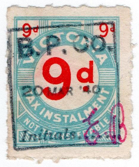 (I.B) Australia - Victoria Revenue : Tax Instalment 9d (1938)