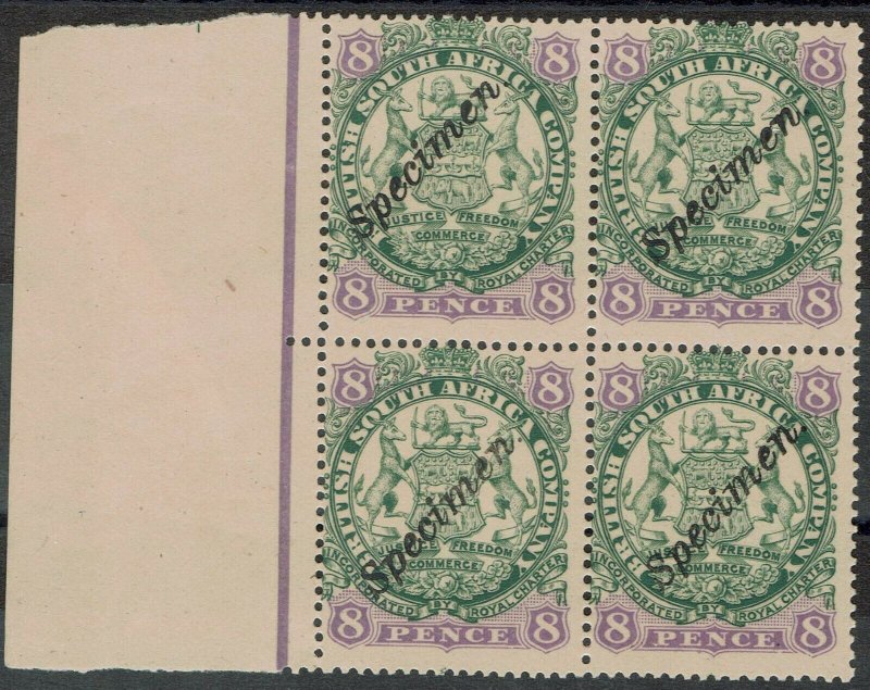 RHODESIA 1896 ARMS 8D SPECIMEN MNH ** BLOCK 