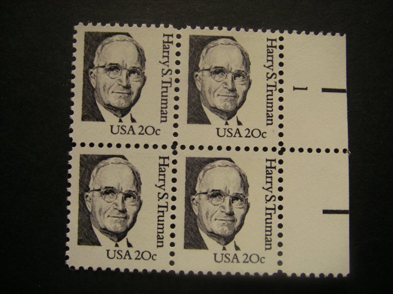 Scott 1862, 20c Harry S. Truman, PB4 #1 RM, MNH Great Americans Beauty