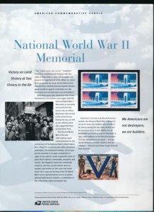 USPS 2004 COMMEMORATIVE PANEL #3862 37c WWII MEMORIAL