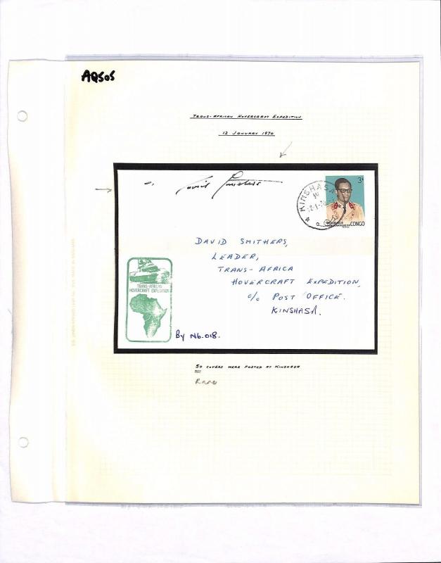 AQ505 1970 CONGO Kinshasa HOVERCRAFT Trans-African Exhibition Cover 