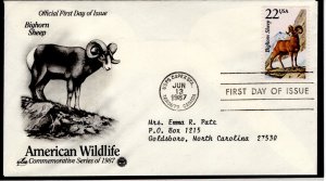 US  FDC 2288 Wildlife Series, Bighorn Sheep cachet, USPS Capex Sta. ...  7500855