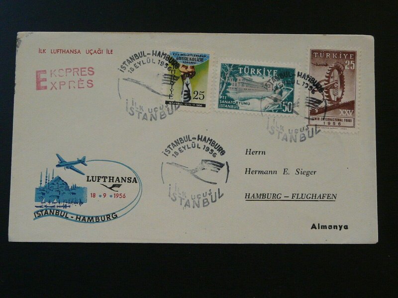 first flight cover Lufthansa 1956 Istanbul Turkey to Hamburg 91427