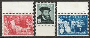 Belgium 1955 Sc 485-7 set MNH**/MLH* with selvedge