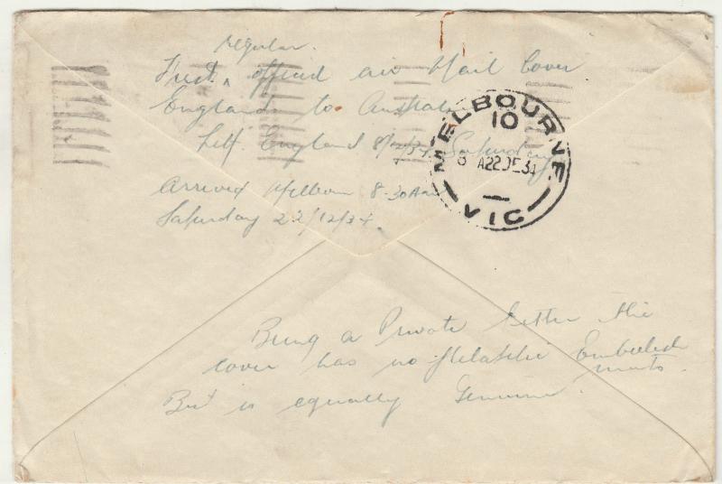 GREAT BRITAIN 1934 KGV AIRMAIL COVER TO AUSTRALIA