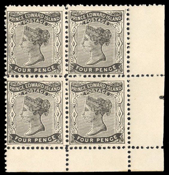 Prince Edward Island #9a Cat$84+, 1868 4op black on yellowish paper, corner m...