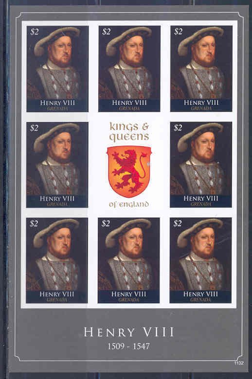 GRENADA  KINGS & QUEENS OF ENGLAND HENRY VIII  IMPERFORATED SHEET NH