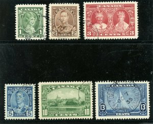 Canada 1935 KGV Silver Jubilee set complete VF used. SG 335-340. Sc 211-216.