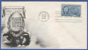 US Sc 933 FDR Roosevelt on 1946 Day Lowry unaddressed FDC, VF