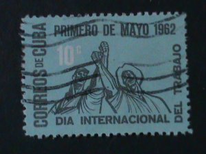 ​CUBA-1962-SC#712-INTERNATIONAL LABOR DAY-USED-VF-VERY OLD STAMP-FANCY CANCEL