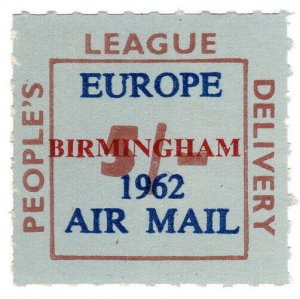 (I.B) Cinderella Collection : People's League 5/- (Birmingham Air Mail) 