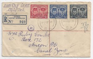 Hilton, South Australia to Ancon, Canal Zone 1945 Regis. 1st Day Cover (53559)