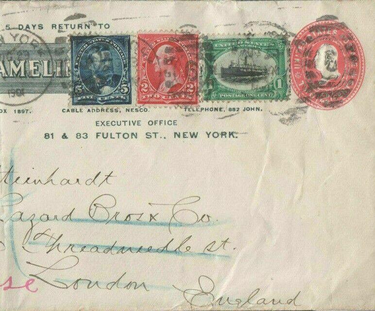 USA Cover ADVERT POSTAL STATIONERY 2c Die 1901 STEEL Transatlantic MS1983