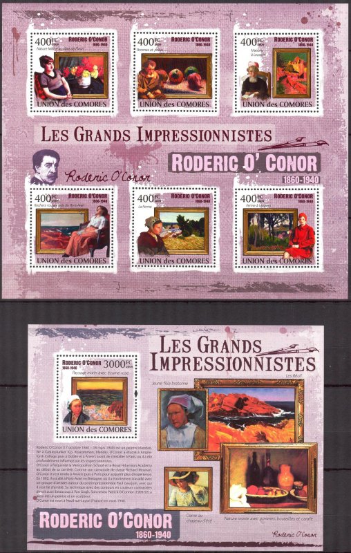 Comoro Islands 2009 Art Paintings Roderic O' Conor Sheet + S/S MNH