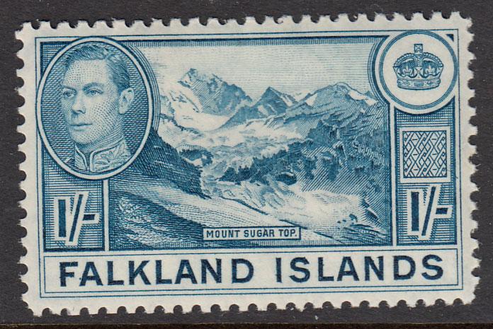 Falkland Islands KGVI 1938 1/- 1s Light Dull Blue SG158 Mint Hinged