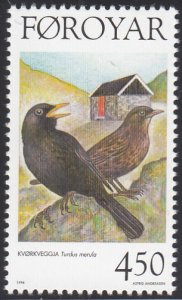 Faroe Islands 1998 MNH Sc #331 4.50k Turdus menula Birds