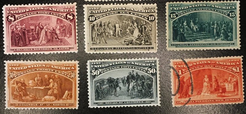 230 - 245 Complete Columbians with Certifications,  Vic's Stamp Stash