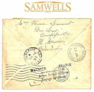 MS2772 1937 MAURITIUS FFC France *Roland Garos* Voyage de Retour Cachet Cover