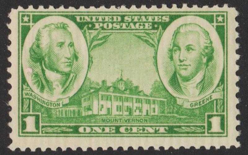 US 785 Army Washington Greene Mount Vernon 1c single MNH 1936