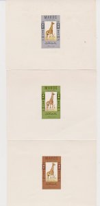 Giraffes Morocco 2 Fr in Green ,Gray and Brown 3 Trial Color Proof Sheets Mint