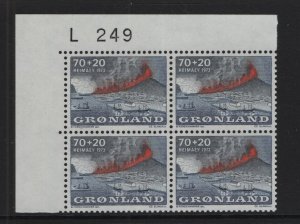 Greenland #B6  MNH   1973  Heimaey volcano and town . block of 4