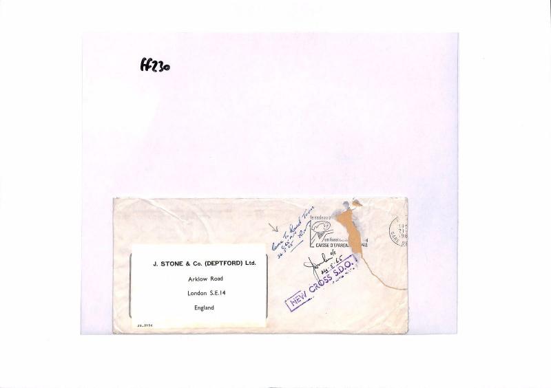 FF230 1965 FRANCE Paris GB London INTERRUPTED Cover *New Cross SDO*