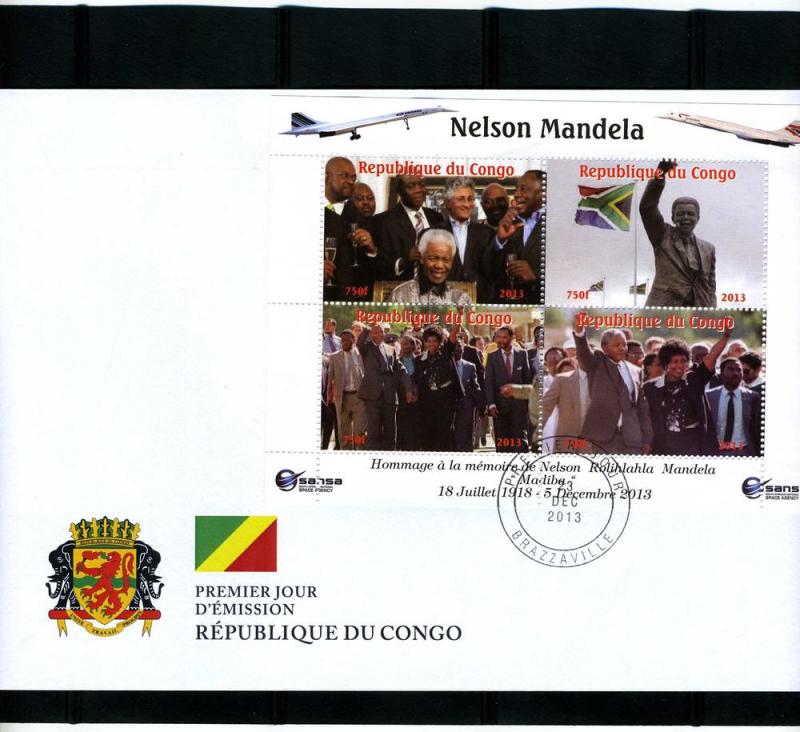 Congo 2013 CONCORDE Nelson Mandela Sheet Perforated in official FDC #1