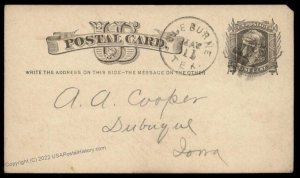 USA 1870s CLEBURNE Texas Postal Card Cover 96385