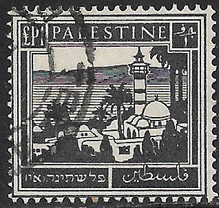 PALESTINE 1927-42 £1 Gray Black Tiberias and Sea of Galilee Pictorial Sc 84 VFU