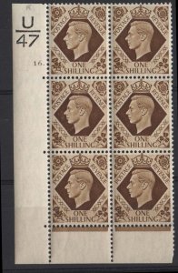 GB 1937 Dark Colours 1s cyl block fine mint U47 16 dot perf EP cat £100