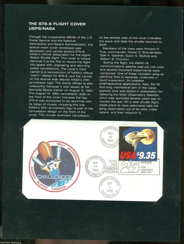 UNITED STATES  1983 CHALLENGER SPACE SHUTTLE FLOWN COVER & FOLDER