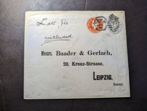1896 England Cover London to Leipzig Germany Baader and Gerlach