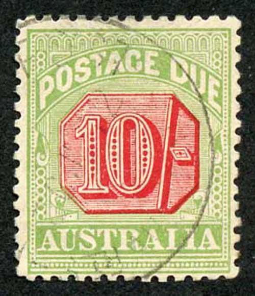 Australia SGD72 10/- Post Due Perf 12 x 12.5 fine used