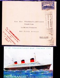 1935 SS NORMANDIE MAIDEN VOYAGE NY Red Normandie Envelope 29 May