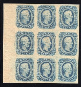 CSA 1863 10 Cents Jeff Davis Wonderful Block of 9 - MH - SC# 12  (ref# 204014)