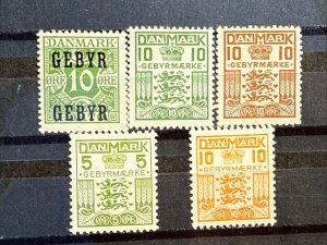 1923-34 Denmark Late Fee Stamps Complete Set Scott# I1-I5, Michel V14-18 MH
